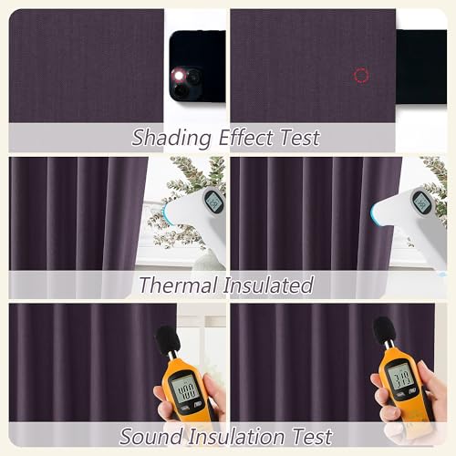 100% Blackout Curtains 102 Inch Length 2 Panels Set for Living Room Bedroom Back Tab Thermal Insulated Black Out Linen Drapes Room Darkening Window Curtains 102 Inches Long (Plum / 52"W x 102"L (Pack of 2))