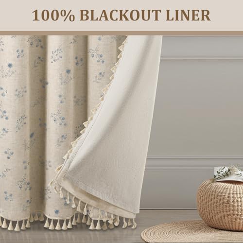 Boho Floral 100% Blackout Curtains 84 Inch 2 Panels Light Blue (Blackout Light Blue / 52"W x 84"L (Pack of 2))