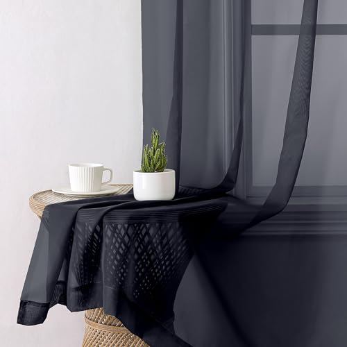 Black Sheer Curtains 78 Inches Long 2 Panels Set (Black / 42"W x 78"L (Pack of 2))