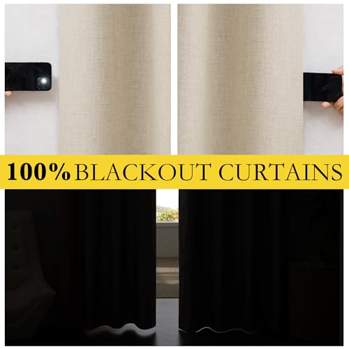 Cream Linen Complete Blackout Curtains 48 inches for Kids Room (52"W x 48"L (Pack of 2) / Cream)