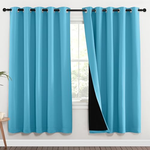 100% Blackout Window Curtain Panels (Teal Blue / 70"W x 72"L (Pack of 2))