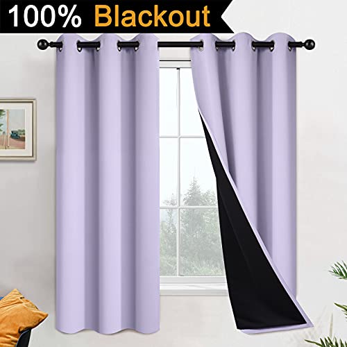 Lilac 100% Blackout Curtains 63 Inches Long for Bedroom 42" Wide (42"W x 63"L (Pack of 2) / Lilac)