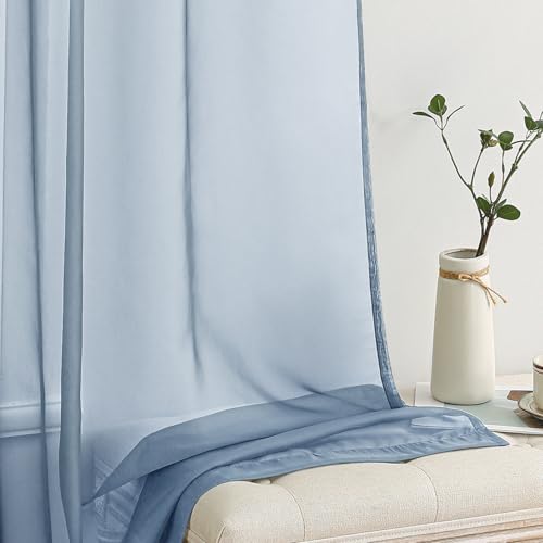 Dusty Blue Sheer Curtains 54 X 90 Inches (Dusty Blue / 54"W x 90"L (Pack of 2))