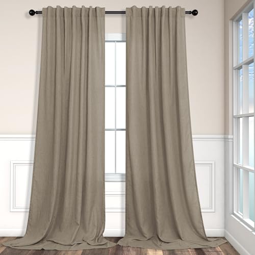 Taupe Curtains 90 Inch Length 2 Panels Set Linen Light Filtering Sheer Light Brown Curtains for Living Room Bedroom Coffee Colored Primitive Drapes for Patio Sliding Door Back Tab Pocket 52x90 (52"W x 90"L (Pack of 2) / Dark Taupe)