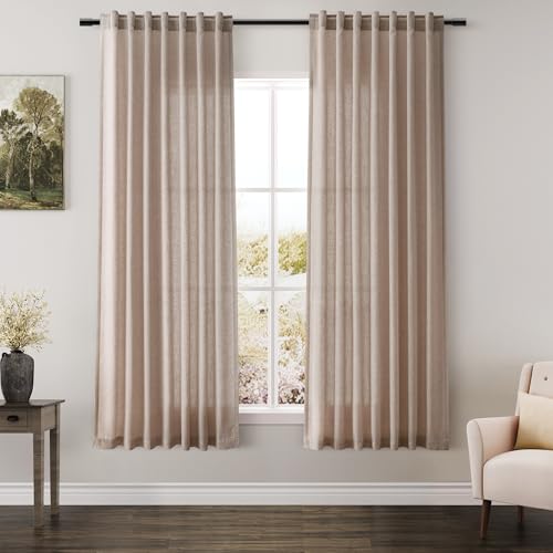 Oatmeal Linen Curtains 63 Inches Length 2 Panels Set for Living Room Back Tab Pocket Light Filtering Semi Sheer Drapes Modern Farmhouse Boho Cotton Linen Textured Window Curtain 52X63 (52"W x 63"L (Pack of 2) / Oatmeal)