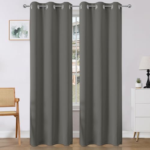 Blackout Curtains 108 Inches Long 2 Panels Set (Light Grey / 37"W x 108"L (Pack of 2))