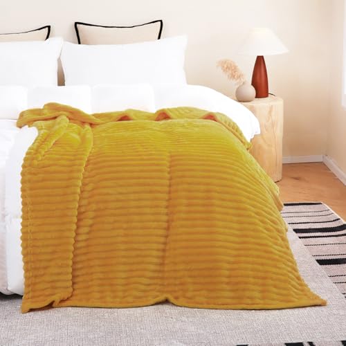 Mustard Yellow Fleece Throw Blanket 50”×60” for Couch Sofa Livingroom (Mustard Yellow / 50×60inch)