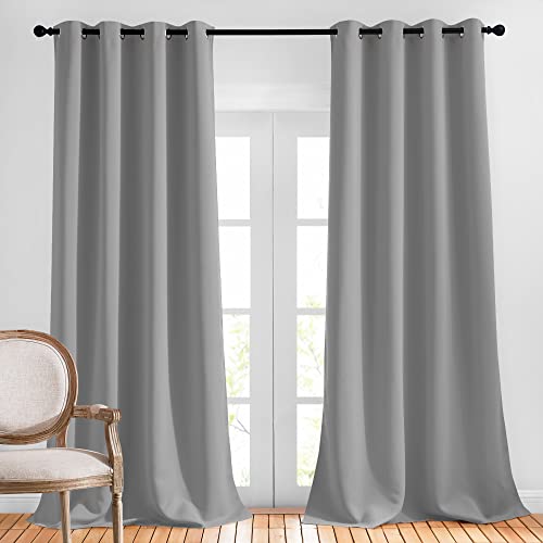 Bedroom Blackout Curtains Panels (Silver Grey / 52"W x 108"L (Pack of 2))