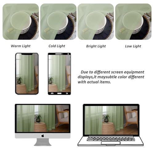 Sheer Valances for Windows 2 Pack (Light Green / 42"W x 18"L (Pack of 2))