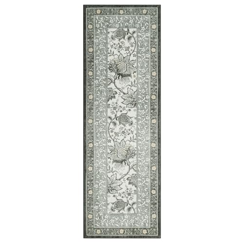Provence Fog 2.5 x 8 Washable Kitchen Runner Rugs Non Slip Vintage Boho Cottage Long Rug for Hallways Bedroom Entryway Bathroom Mat with Rubber Back (Provence Fog / 2'6" x 8' (Runner))