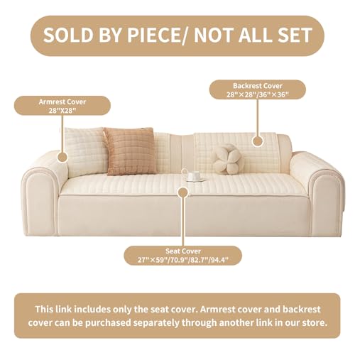 Velvet Sectional Couch Covers for Dogs (Beige White / 1PC/27.6"x59"/Loveseat & Short "L" Part)