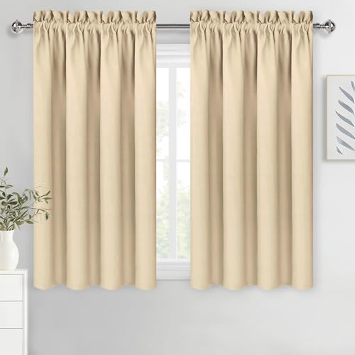Blackout Curtains for Bedroom Living Room 52 x 45 Inch Long Beige (Beige / 52"W x 45"L (Pack of 2))