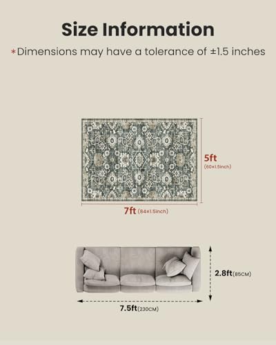 Amada 5x7 Washable Area Rug for Living Room (5' x 7' (Rectangular) / Green/Brown)