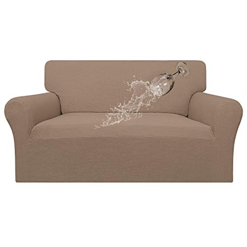 100% Waterproof Loveseat Couch Cover Stretch Jacquard Sofa Cover (Camel / Loveseat)