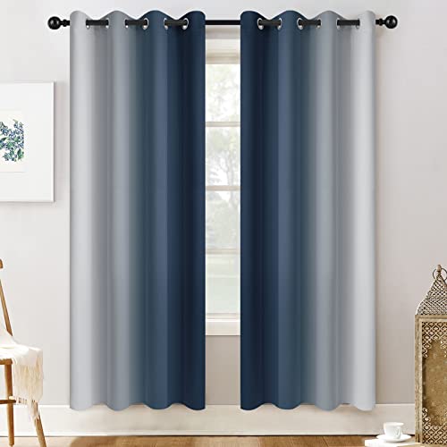 Ombre Curtains Navy Blue and Greyish White for Living Room (52"W x 72"L (Pack of 2) / Navy Blue)