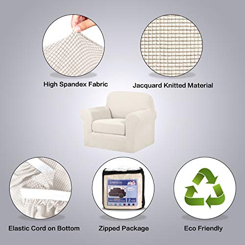 2 Pieces Armchair Cover Chair Slipcovers with Arms Furniture Protector Cover Fit Width Up to 47 Inch (Small / Ivory)