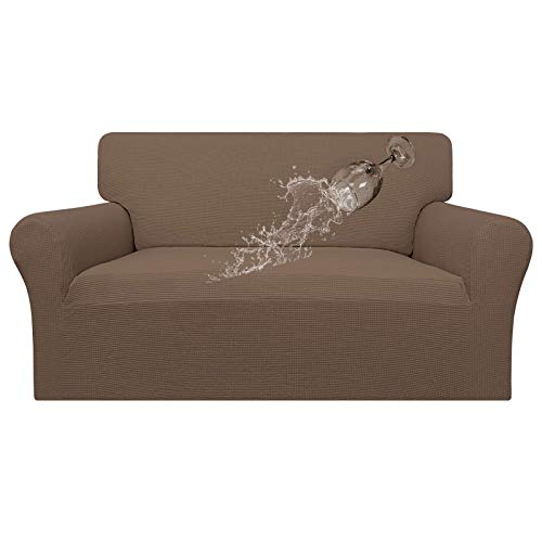 100% Waterproof Loveseat Couch Cover Stretch Jacquard Sofa Cover (Brown / Loveseat)