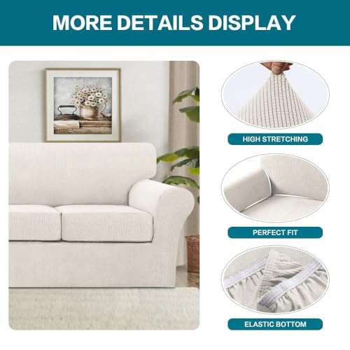3 Piece Sofa Covers for 2 Cushion Couch Loveseat Slipcover Soft Couch Cover for Dogs (Loveseat (2 Cushion) / Ivory)