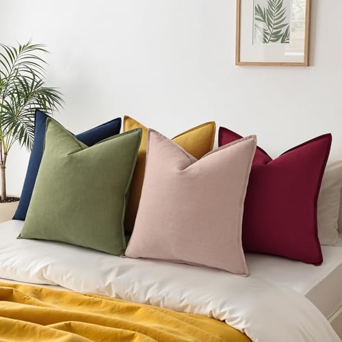 Fall Olive Green Linen Throw Pillow Covers 20x20 Set of 2 (Olive Green / 20" x 20" (Pack of 2))