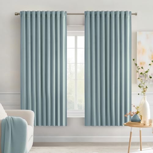 Slate Blue Back Tab Blackout Curtains 52x63 Inches Long 2 Panels Set (Slate Blue / 52"W x 63"L (Pack of 2))
