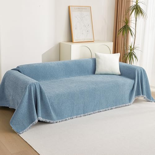 Couch Cover Sofa Covers (91" x 118" / Tassels Edge-blue)