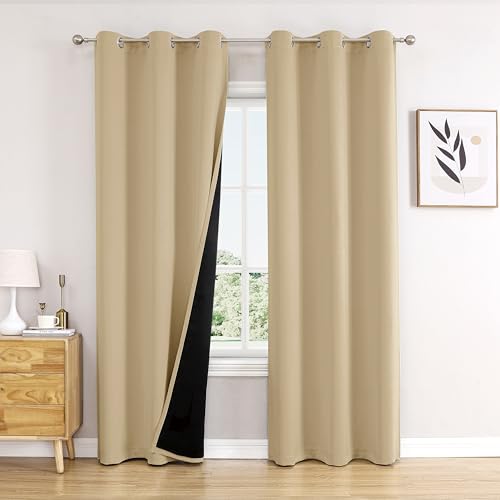 100% Blackout Curtains for Bedroom 84 Inches Long 2 Panels Set (42"W x 84"L (Pack of 2) / Beige)