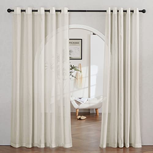 Semi Sheer Curtains Linen Blend Extra Wide for Sliding Glass Door (70"W x 84"L (Pack of 2) / Natural)