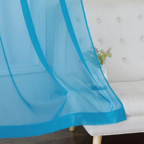 Sheer Window Curtains Sweep to Floor (Teal / 54"W x 108"L (Pack of 2))