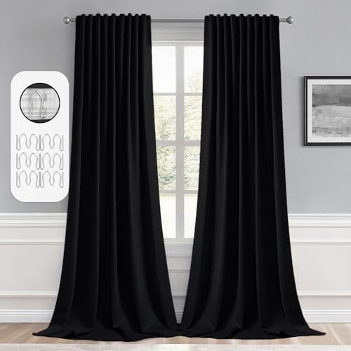 Black Back Tab Blackout Curtains 52x94 Inch Long 2 Panels Set (Black / 52"W x 94"L (Pack of 2))