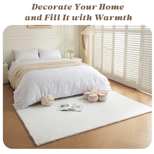 Fluffy Faux Rabbit Fur Rug 4'x6' (White / 4' x 6')