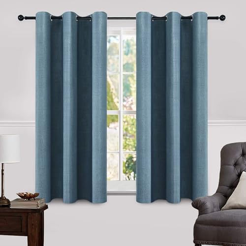 100% Blackout Linen Curtains for Bedroom 42x63 Inches Dusty Blue (Dusty Blue / 42"W x 63"L (Pack of 2))