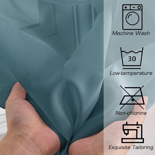 Teal Sheer Curtains 84 inches Long 2 Panels Set (Dusty Blue / 42"W x 84"L (Pack of 2))