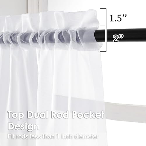 2 Panels Sheer White Curtains 54 Inches Length Window Treatment for Kitchen (White / 42"W x 54"L (Pack of 2))