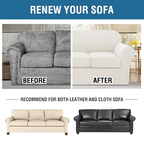 4 Piece Stretch Sofa Covers for 3 Cushion Couch Covers for Living Room Furniture (Large / Porcelain White)