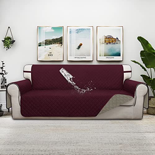 Double Protection 100% Waterproof Sofa Covers for Living Room (Wine/Beige / Sofa X Large)