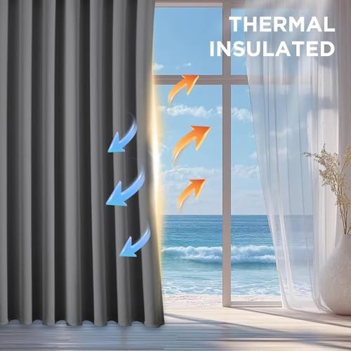 Blackout Curtains 90 Inch Length 2 Panels Set (Light Grey / 52"W x 90"L (Pack of 2))