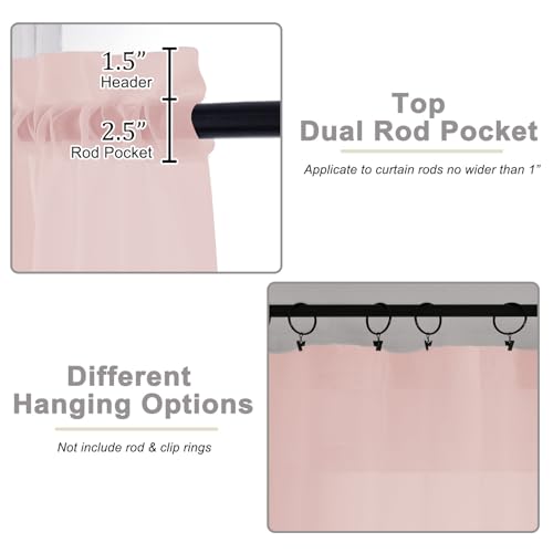 Blush Sheer Curtains for Bedroom Living Room 45 Inch Length 2 Panels (Blush / 42"W x 45"L (Pack of 2))