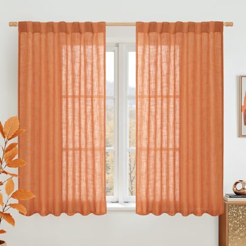 Burnt Orange Linen Curtains 54 Inch Length 2 Panels for Bedroom (Burnt Orange / 52"W x 54"L (Pack of 2))