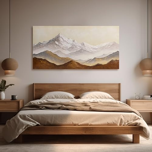 Landscape Canvas Wall Art Abstract Wall Art Earth Color Mountain Landscape Canvas Painting Decor Framed Artwork Snow Moutain Wall Art for Living Room Bedroom Dining Room Home Office Decor 29"X58" (58"L x 29"W / Brown)