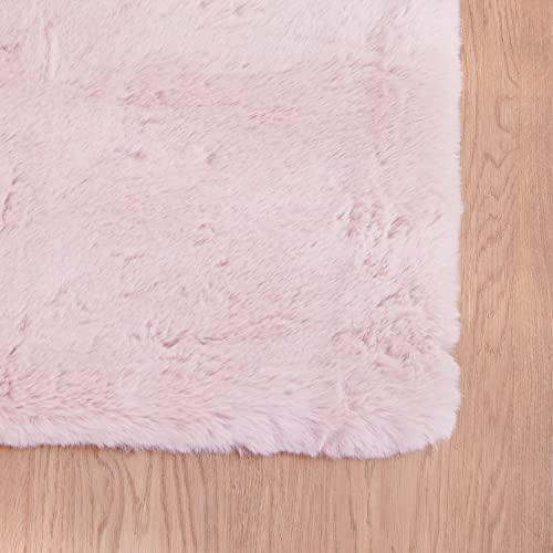 Pink Washable Fluffy Rug 5x7 Area Rugs for Bedroom Plush Faux Rabbit Shag Fur Rug for Living Room Nursery (5' x 7' (Rectangular) / Pink)