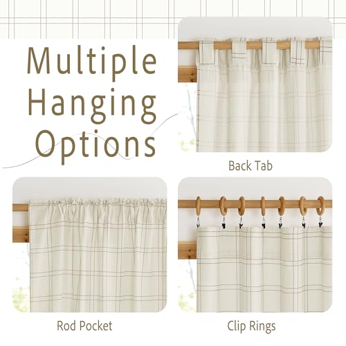 Extra Long Curtains Rustic Grid Pattern for Farmhouse (52"W x 102"L (Pack of 2) / Grid Pattern | Light Beige)