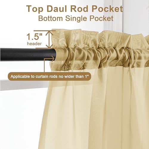 Gold Sheer Curtains 54 Inch Long 2 Panels Set (Gold / 42"W x 54"L (Pack of 2))