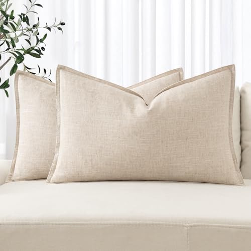 Decorative Linen Lumbar Pillow Covers 12x24 Inch Natural Beige (Natural Beige / 24" x 12" (Pack of 2))