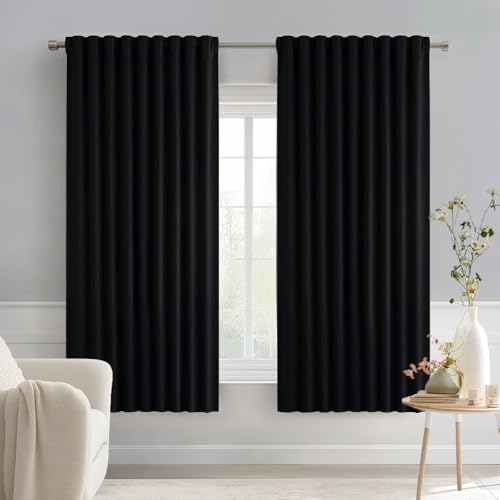 Black Back Tab Blackout Curtains 52x54 Inch Length 2 Panels Set (Black / 52"W x 54"L (Pack of 2))