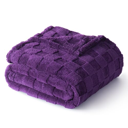3D Checkered Fleece Throw Blanket for Couch (Purple / Throw (50"x60"))