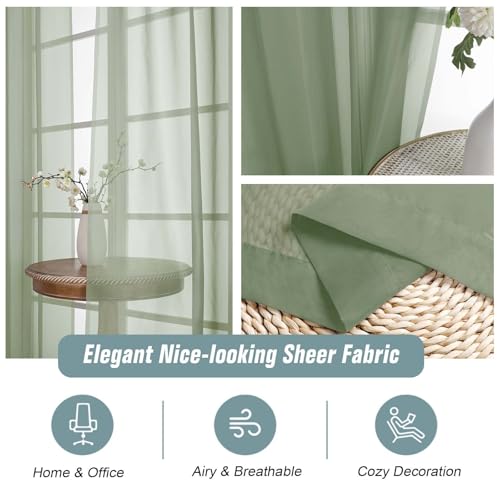 Extra Wide Sage Green Sheer Curtains for Windows 108 inches Long (59"W x 108"L (Pack of 2) / Sage Green)