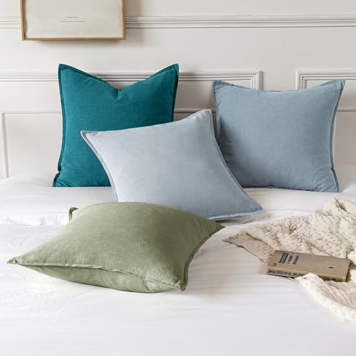 Decorative Linen Euro Sham Pillow Covers 26x26 Sage Green (Sage Green / 26" x 26" (Pack of 2))