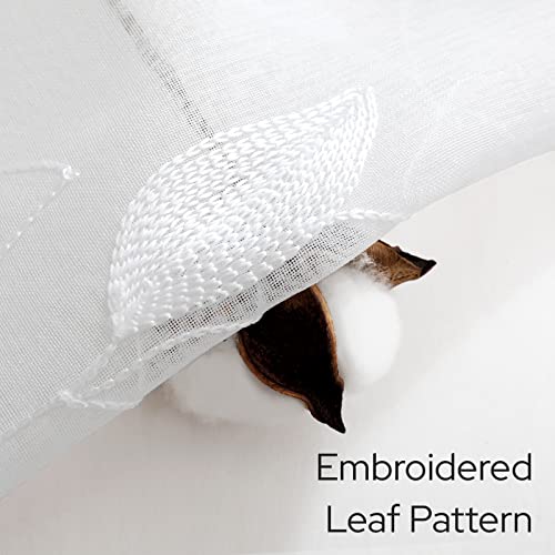 White Kitchen Sheer Tier Curtains Leaf Embroidered (30"W x 24"L (Pack of 2) / 4-white)