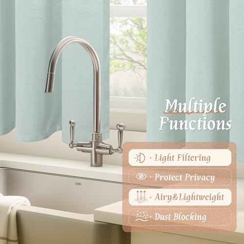 54 Inch Short Window Linen Curtains for Bedroom (42"W x 54"L (Pack of 2) / Rod Pocket - Light Blue)