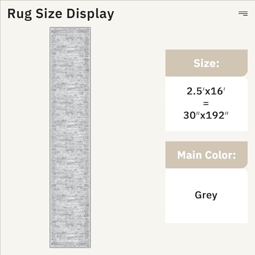 Hallway Runner Rug 2'6" x 16' Washable Long Kitchen Rugs Grey (Grey / 2'6" x 16' (Runner))